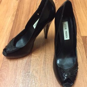 Patent leather open toe heels